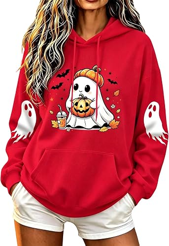 Coal2ToalPW Spooky Season Sweatshirt Spooky Season Ghost Printed Funny Face Pull