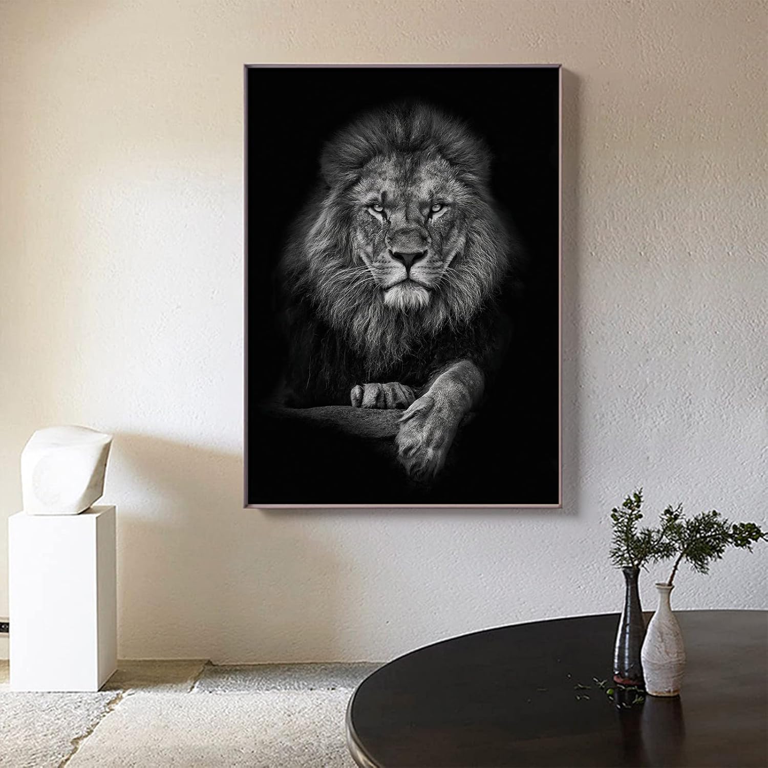 Black And White Lion Canvas Wall Art Animal Prints