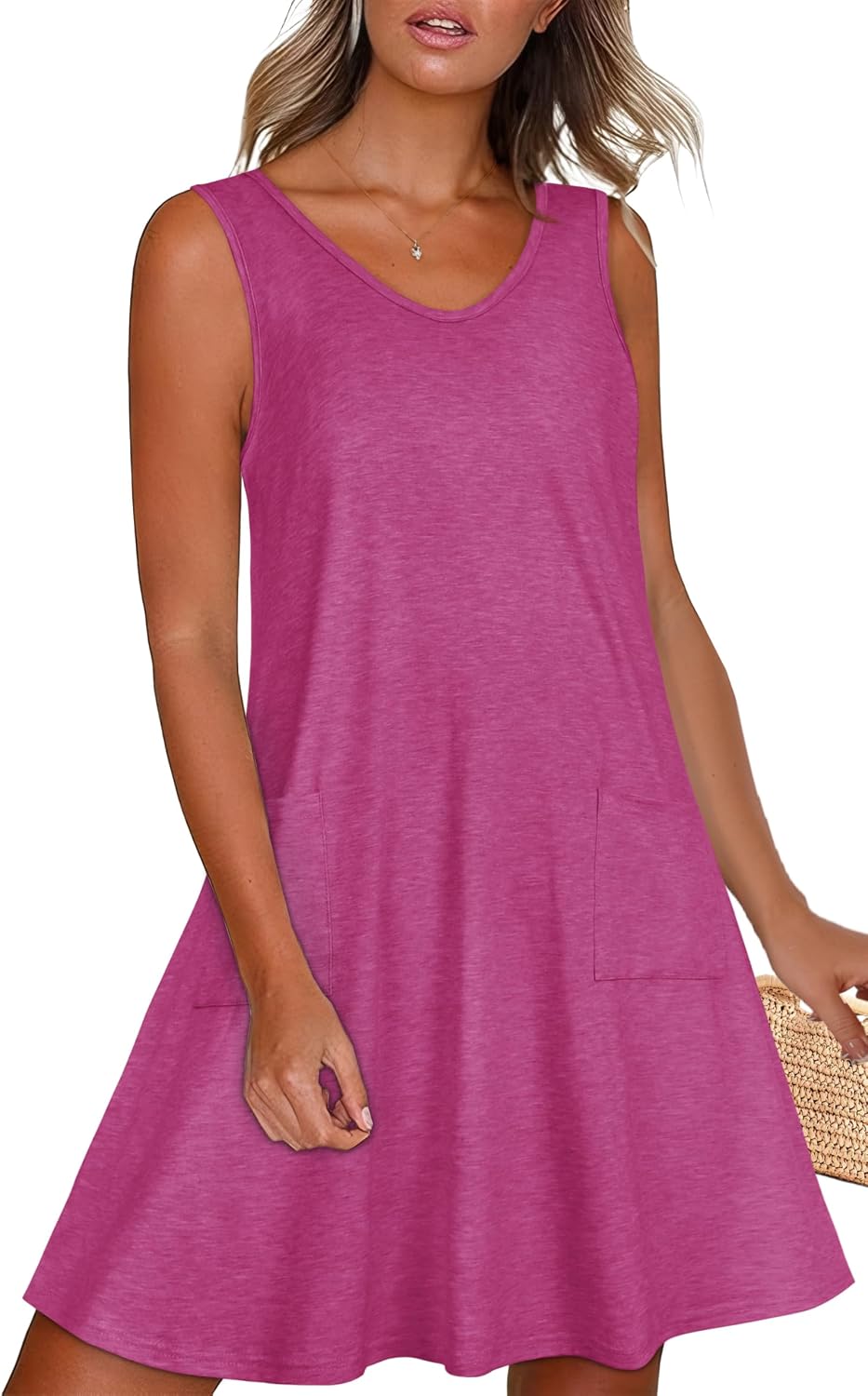 elescat Womens Summer Dresses Casual V Neck Sleeveless Pockets Beach Loose Tank Sundress 2026