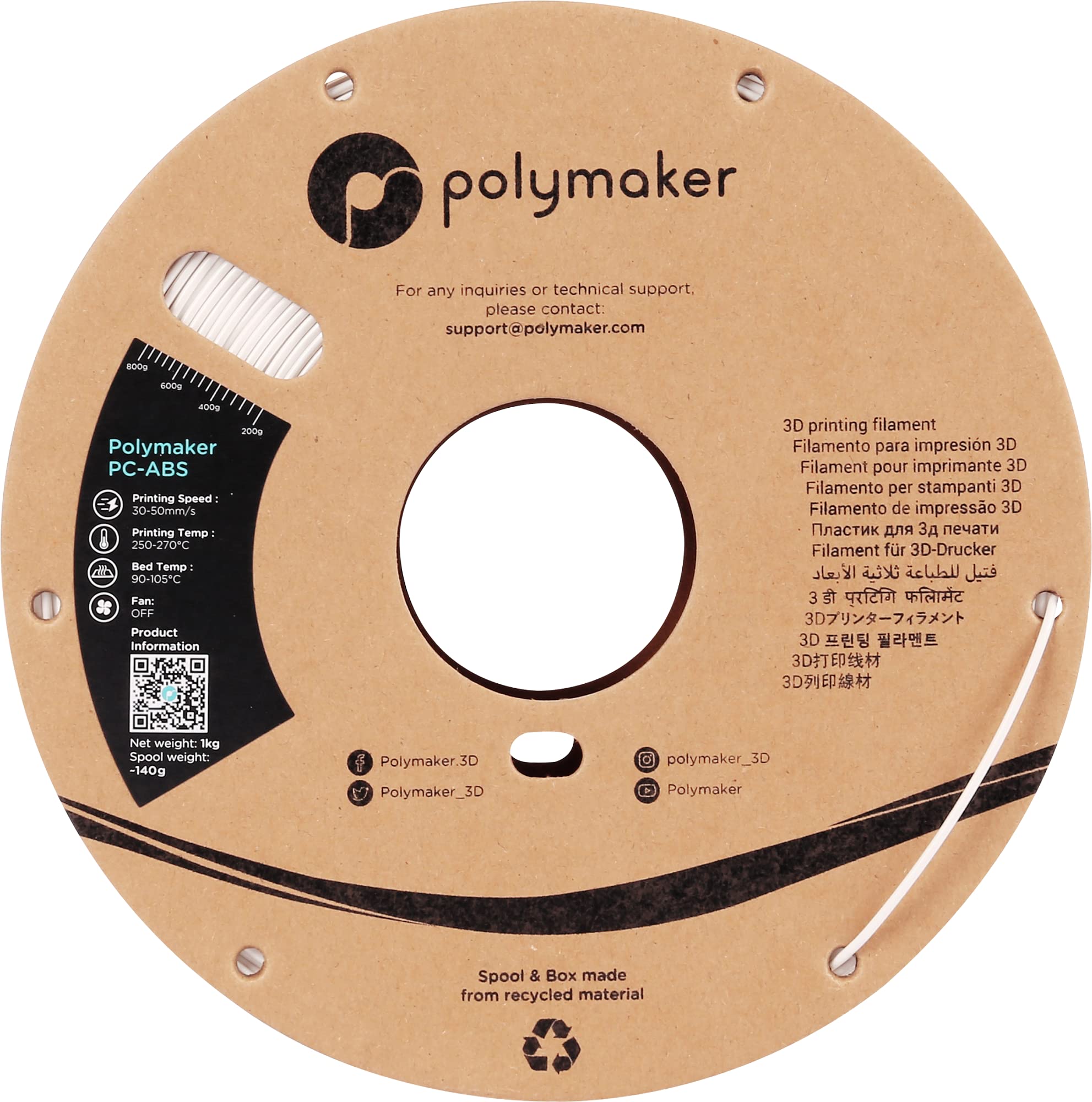 Polymaker PC-ABS Blanco - 1,75mm - 1kg
