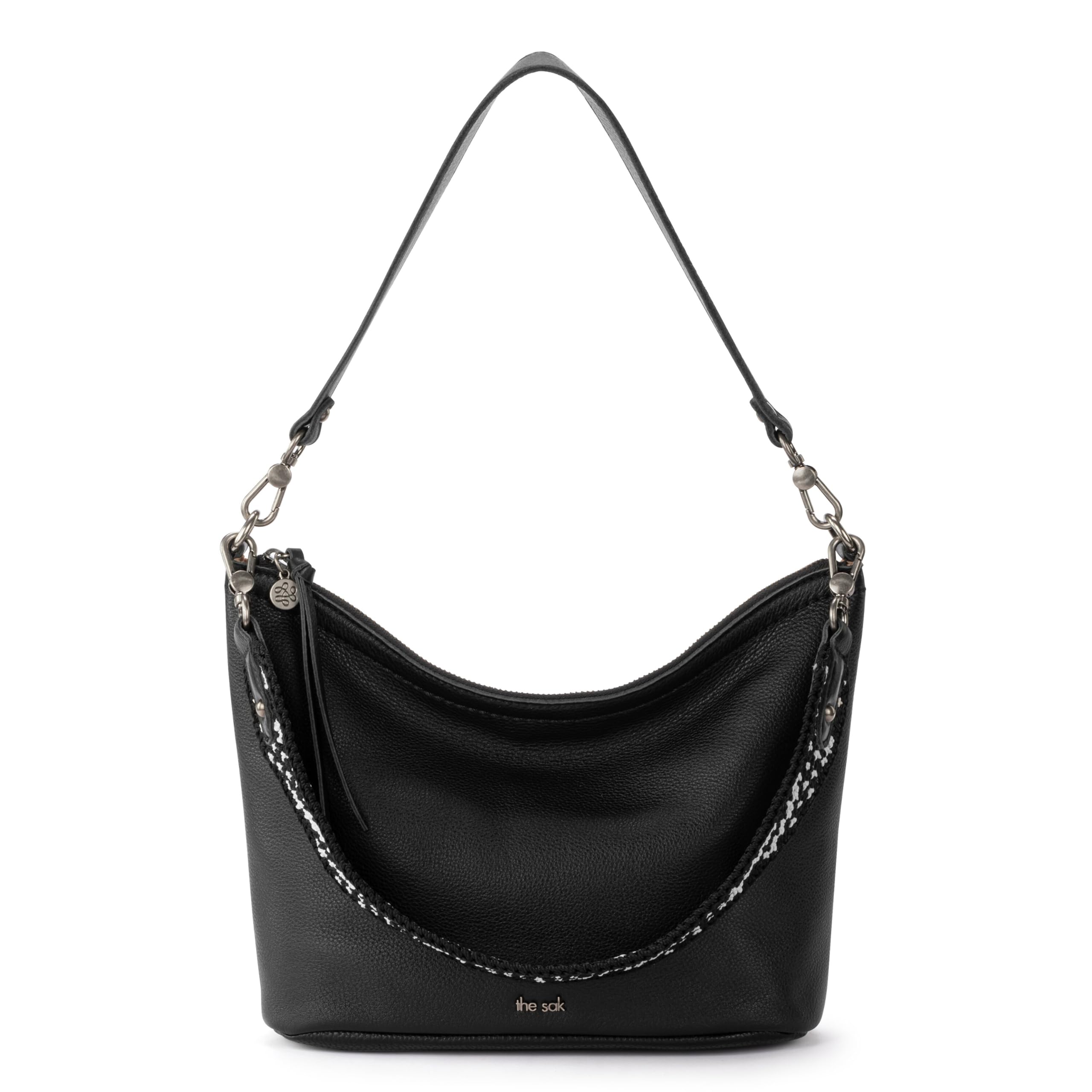 The Sak Jasmine Small Hobo in Leather, Detachable Shoulder Strap, Black
