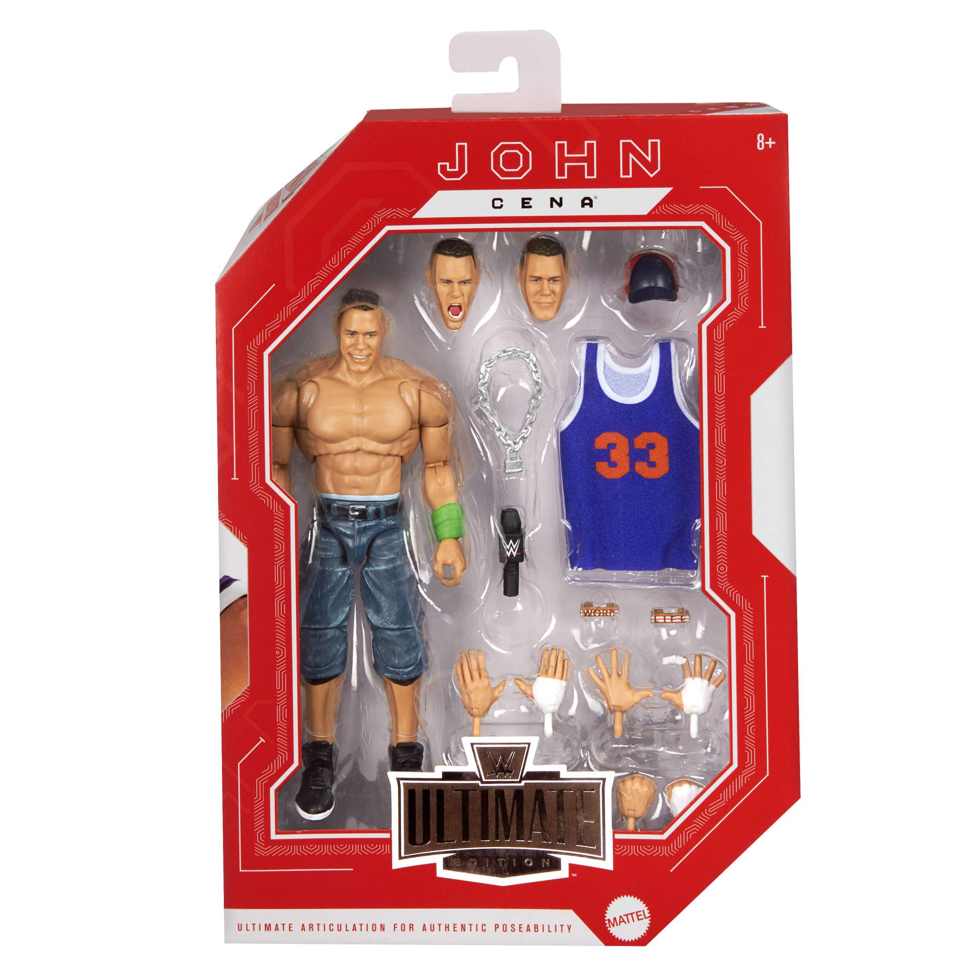 Mattel WWE Ultimate Edition - John Cena, action figure articolata alta 15+ cm e con 10 accessori inclusi, teste e mani intercambiabili, giocattolo per bambini, 8+ anni, JCX42