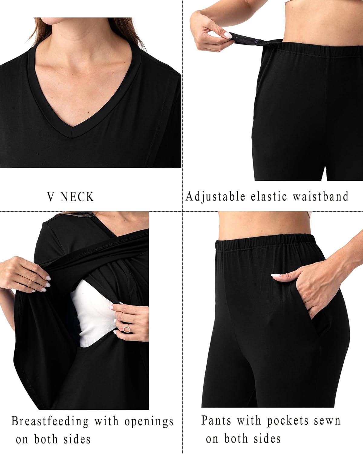 Rnxrbb V Neck Nursing Pajamas Set 3 Pack Postpartum Pjs Breastfeeding Sleepwear for Women Double Layer with Pockets - Image 4