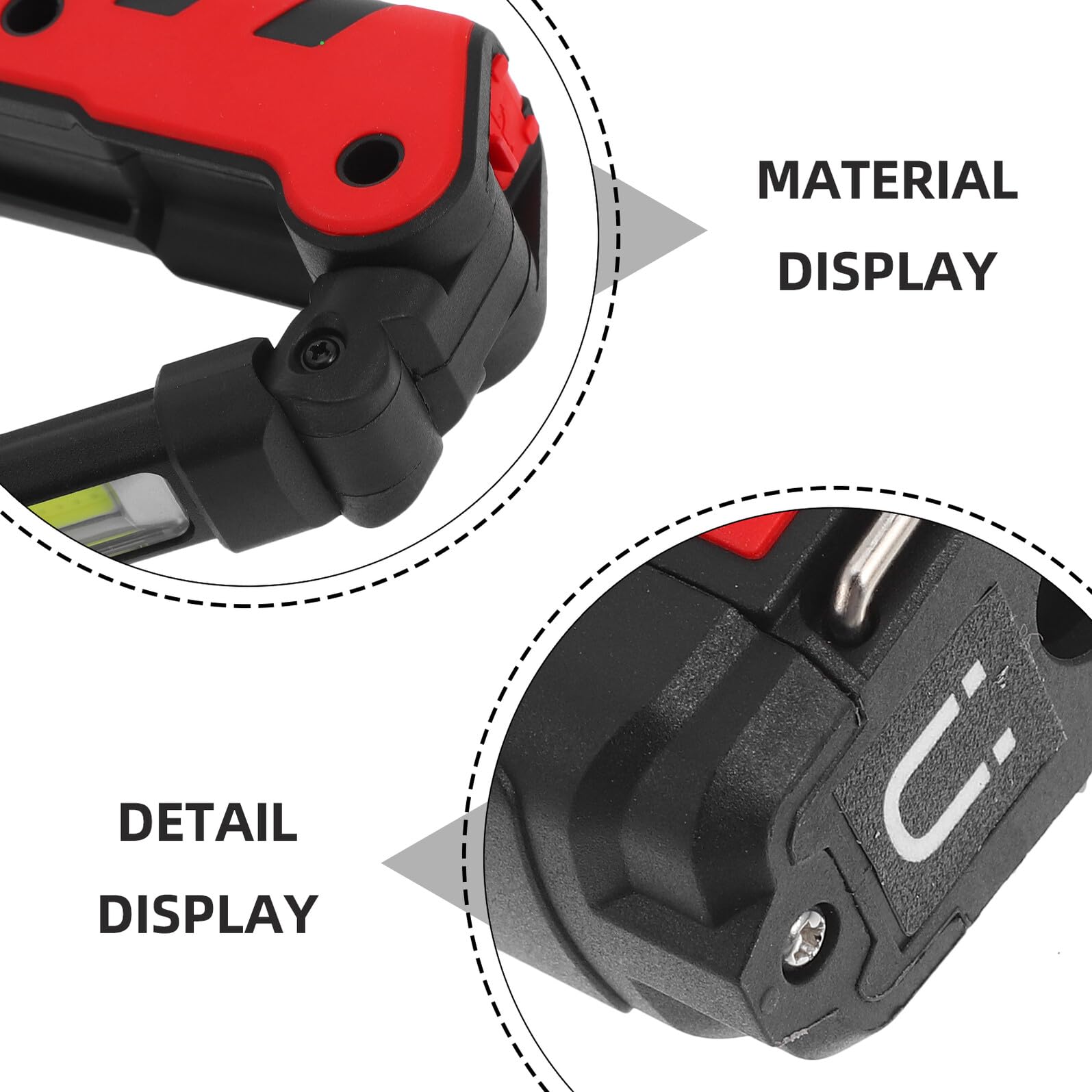 Lampada da Lavoro LED Ricaricabile USB Cob con Testa in Alluminio Luce Ispezione Rotante Portatile per Officina Campeggio e Emergenze Rosso