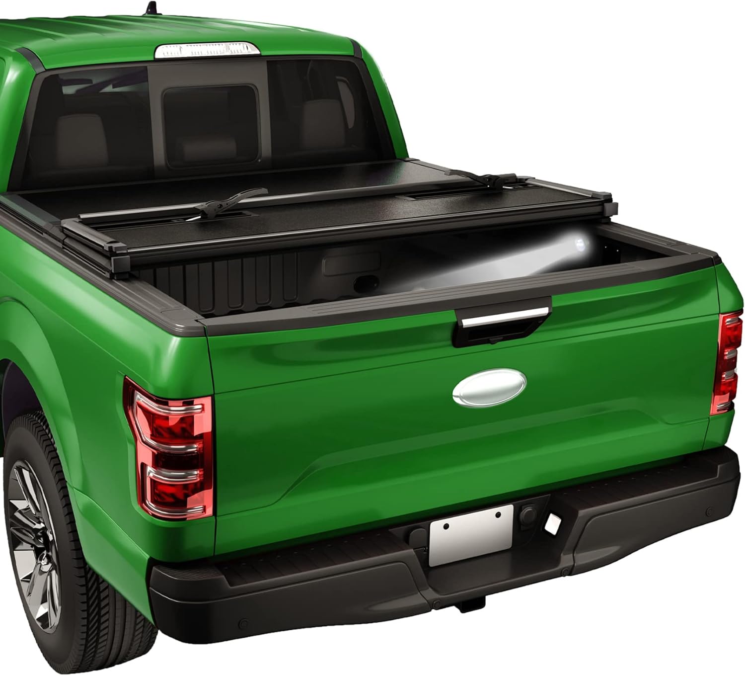 JDMSPEED Hard Tri-Fold 8FT Truck Bed Tonneau Cover Compatible with 1999-2023 F250 F350 F450 Super Duty,FRP Materials Truck Bed Cover with LED Light and 118 inch Waterproof Strips