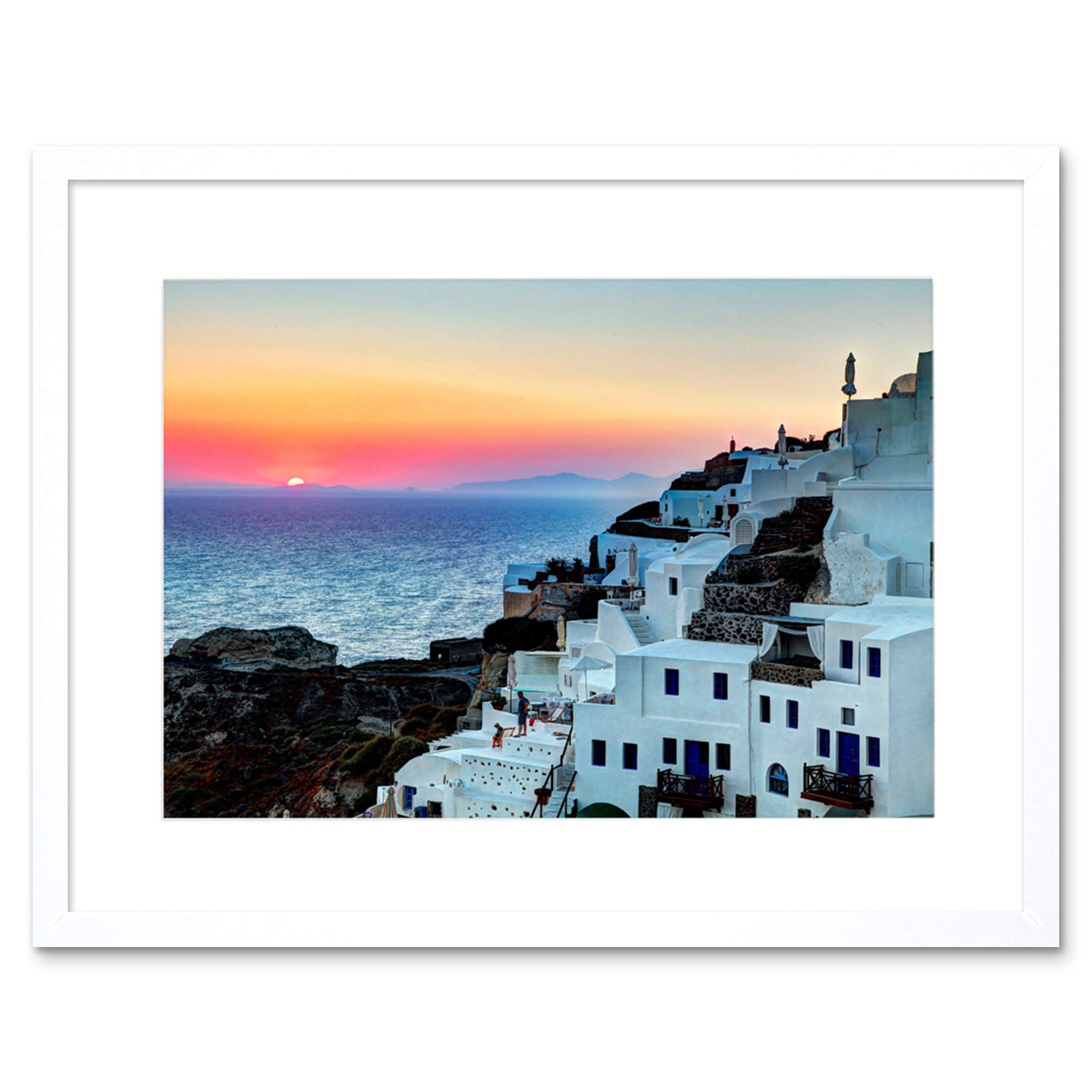 Wee Blue Coo Photo Scenic Sunset Oia Santorini Greece Buildings Framed Wall Art Print