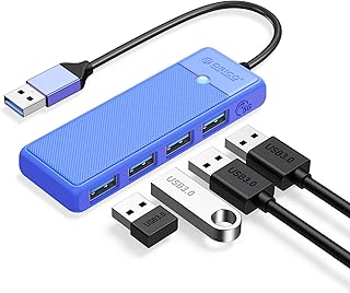 USB 3.0 Hub, ORICO 4-Port USB Hub, Ultra Slim USB Splitter for Laptop for MacBook, Mac Pro, iMac, Surface Pro, XPS, PS5，PC, Flash Drive, Mobile HDD(Blue/0.5ft)
