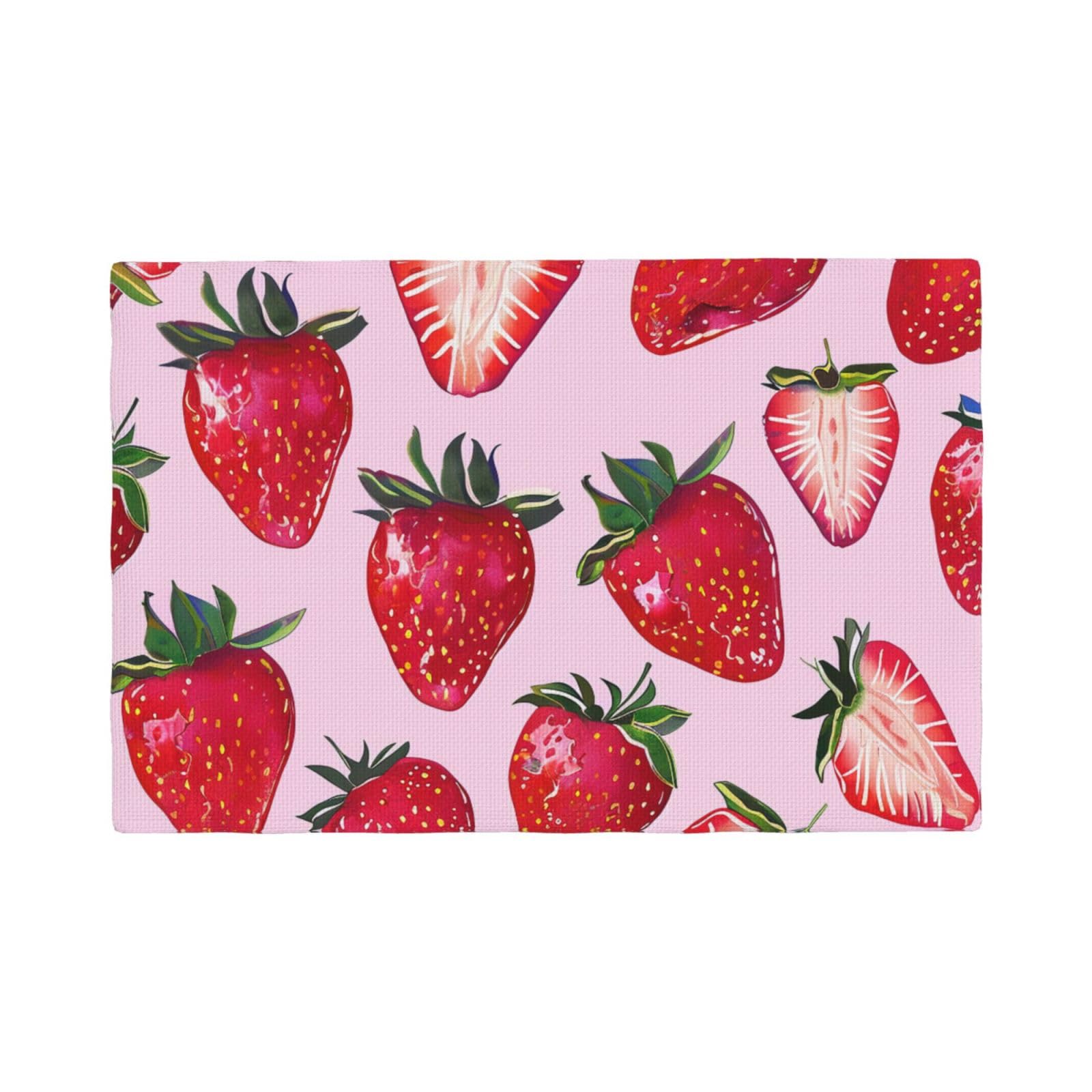 bright strawberries Print Placemats Set, Heat Resistant Washable Placemat 12x18in Table Mats for Party Kitchen Dining Table Decoration Indoor Outdoor, Four Pieces