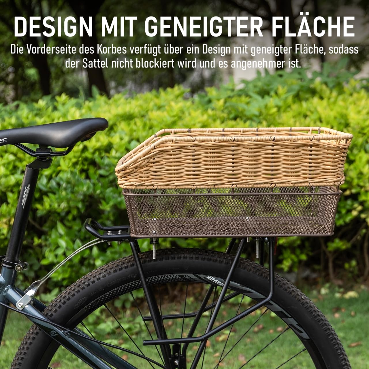Weave Panier de vélo arrière de 25 l, avec capacité de charge jusqu'à 20 kg, socle en métal, sac d'école, panier pour courses, résistant aux intempéries, ne rouille pas, vélo électrique, vélo