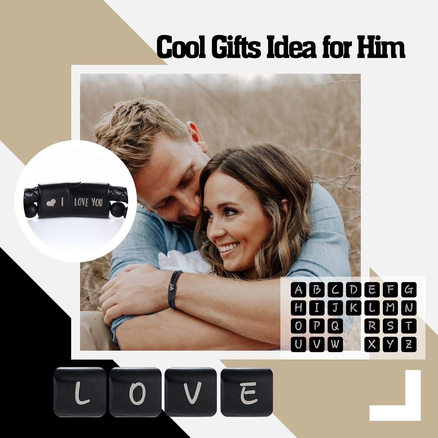 Leather Bracelet for Men Valentines Day Gifts for Teens Initial Bracelet Easter Basket Stuffers Letter A-Z Beaded Bracelets I Love You Gifts for Him Boyfriend Anniversary Birthday Gifts for Son Husband Christmas Graduation Jewelry - Image 2