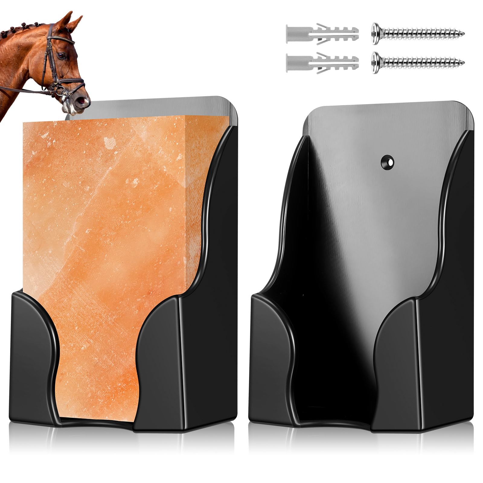Yousoontic 2 Pcs 4lb Mineral Salt Block Holder Small Plastic Lick Salt Block Stand Horse Feeding Supplies for Whitetail Deer Goat Horses Stall Wall, Black, 4.33 x 2.76 x 7.4 in-image-39