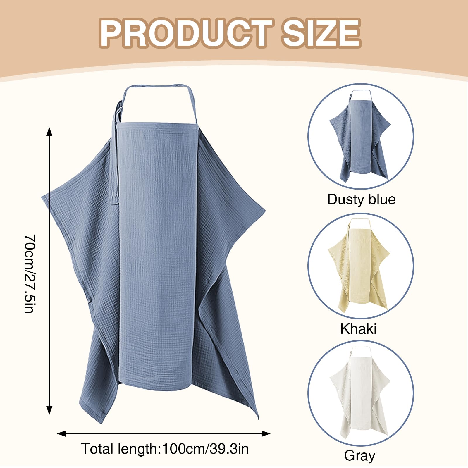 atnayo 3 Pcs Adjustable Strap Breast Feeding Cover for Mum Nursing Soft Breathable Cotton Breastfeeding Cover up (3 Colors) - Image 2