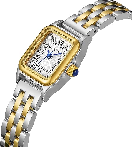 Miniatura 2 de Relojes pequeños de oro para mujer con funda rectangular vintage, esfera romana clásica, banda de acero inoxidable resistente al agua con cadena de