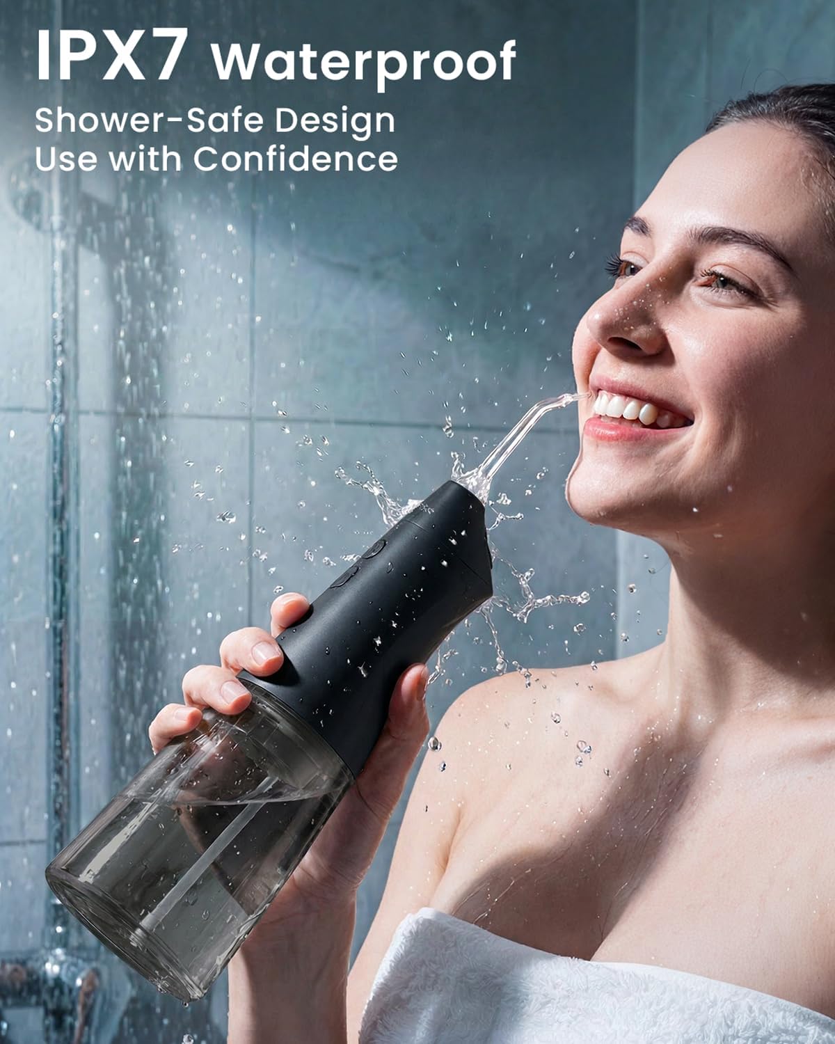 Onlyone Cordless Water Flosser for Deep Teeth Cleaning and Flossing, Rechargeable Dental Flosser with Adjustable Pressure for Sensitive Gums, Travel Oral Irrigator for Braces Care Black