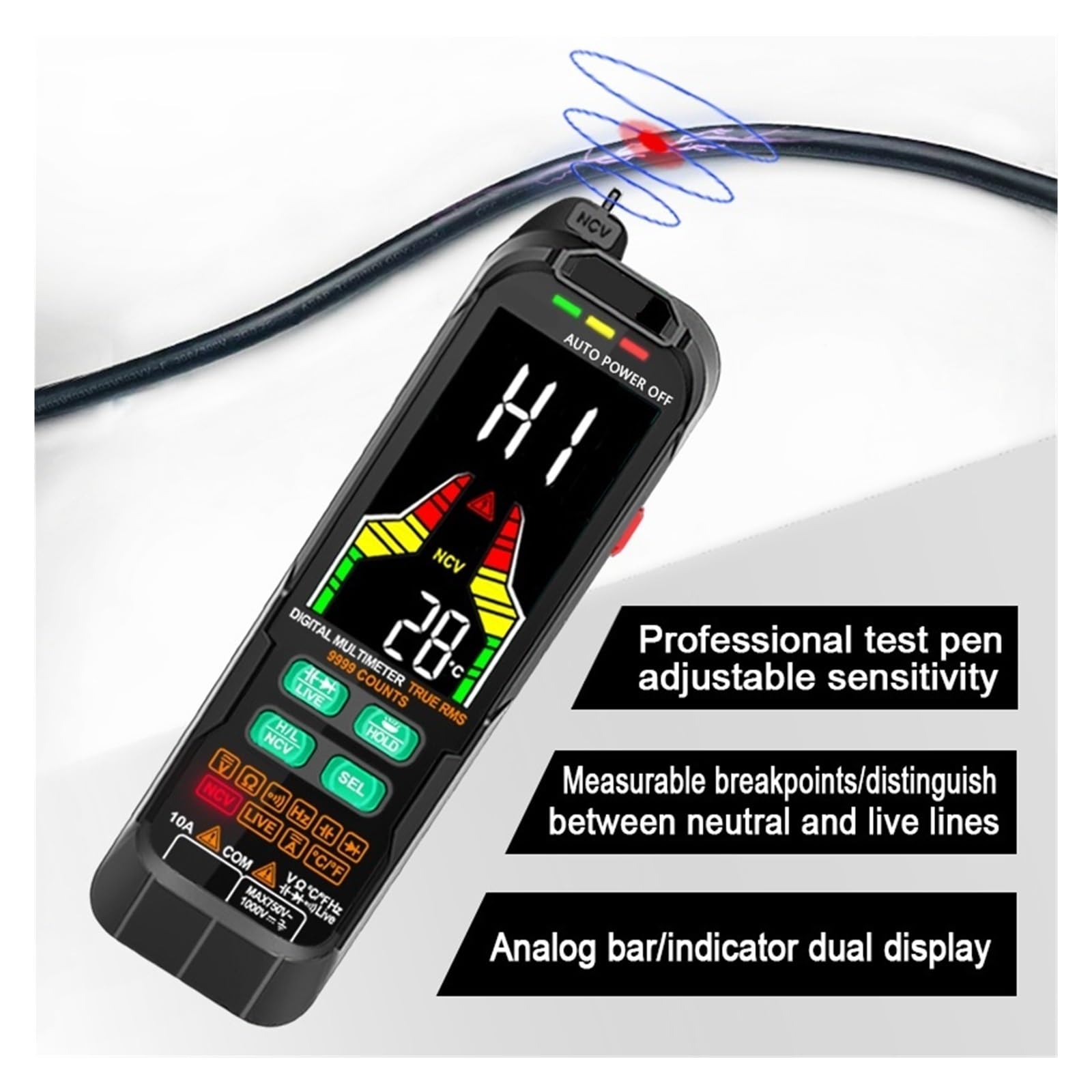 Inteligentny Multimetr Cyfrowy Mini Automotive Profesjonalny Tester True RMS NCV AC DC Tester Napięcia Przenośny Miernik Elektryczny Dokładny Pomiar(128B PRO)