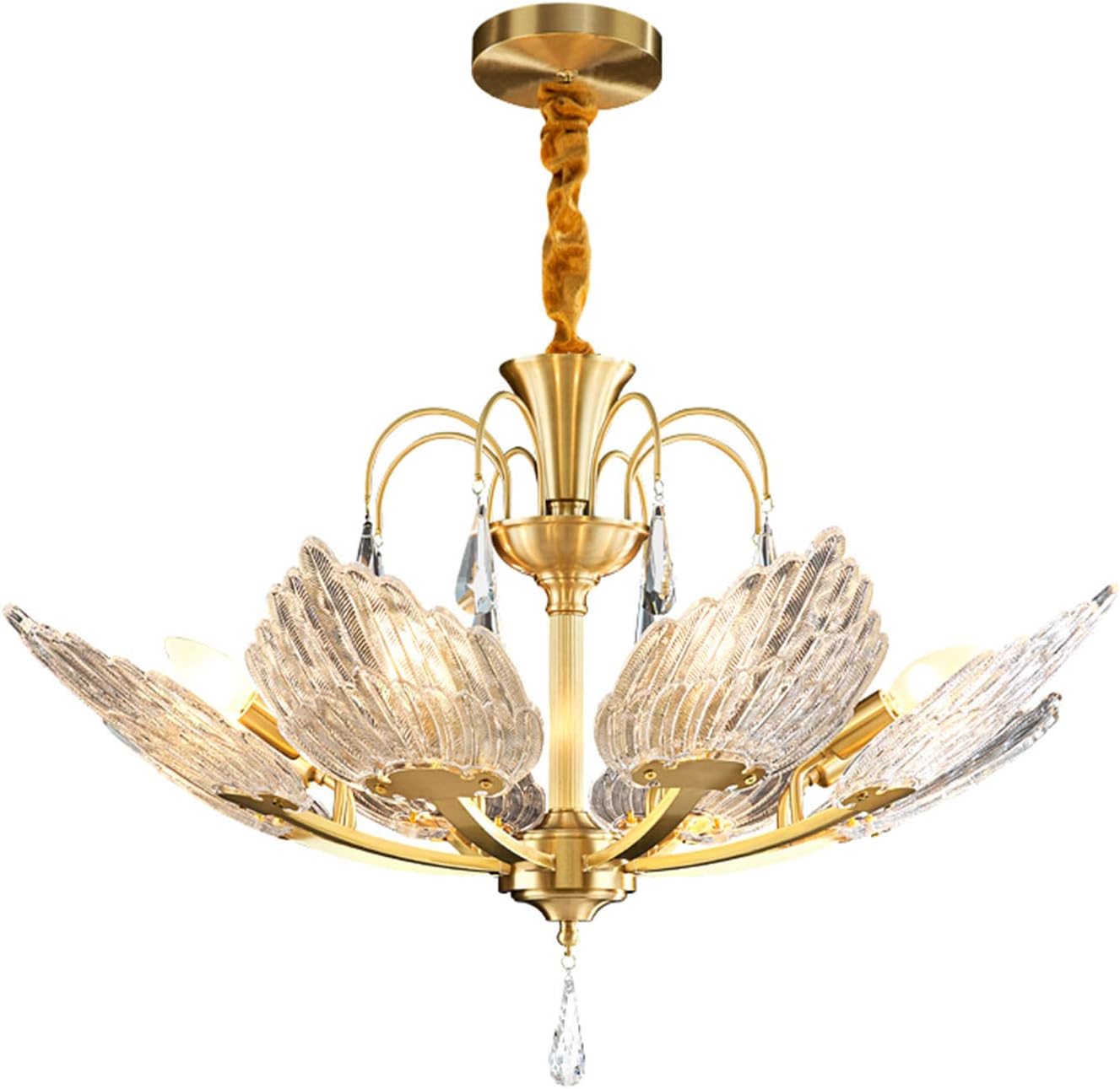 Onerly Saint Mossi Modern K9 Crystal Raindrop Feather Chandelier Lighting Flush Mount LED Ceiling Light Fixture Pendant Lamp For Dining Room Bathroom Bedroom Living Room-Copper 84 * 55cm