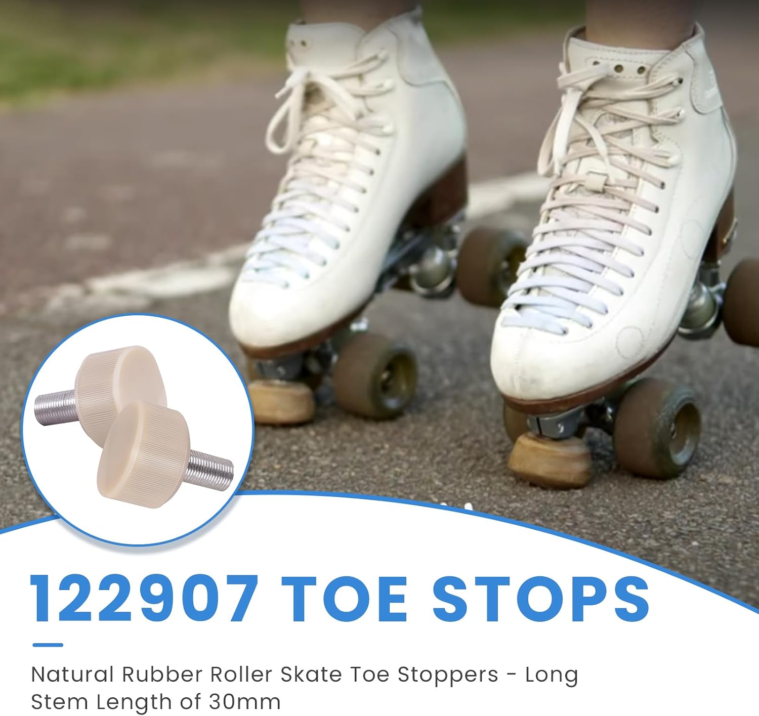 122907 Roller Skate Toe Stoppers,5/8" Stem,2Pcs | Fit for Standard Rolle Skates,Long Stem Length of 30mm, Provide Stability For Fast Stops, Natural Rubber, Anti-Slip Design