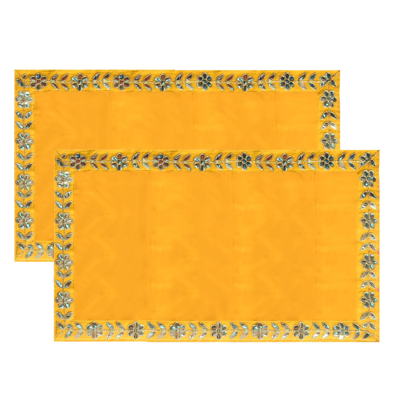 Dulhan (14" x 26" inch) DLC Designer Long Big Size Pooja Cloth for God Idols, Yellow Velvet Aasan for Home Mandir, Temple and Pooja Ghar Pack of 2 Altar Cloth for Diwali Wedding puja Table Decoration-image-34