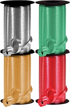 3000 FT PMU 4 Rolls Christmas Curling Ribbon Emerald Green, Red Gold & Silver; Holiday Party Crafts Supplies, Birthday, Festival Art & Christmas Decor Each Roll 3/8" X 250 Yards 4/pkg