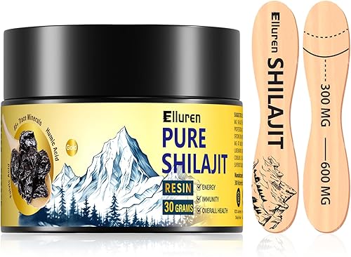 Shilajit - Resina Shilajit pura orgánica del Himalaya de máxima potencia, auténtica de grado oro, rica en más de 85 minerales traza con ácido