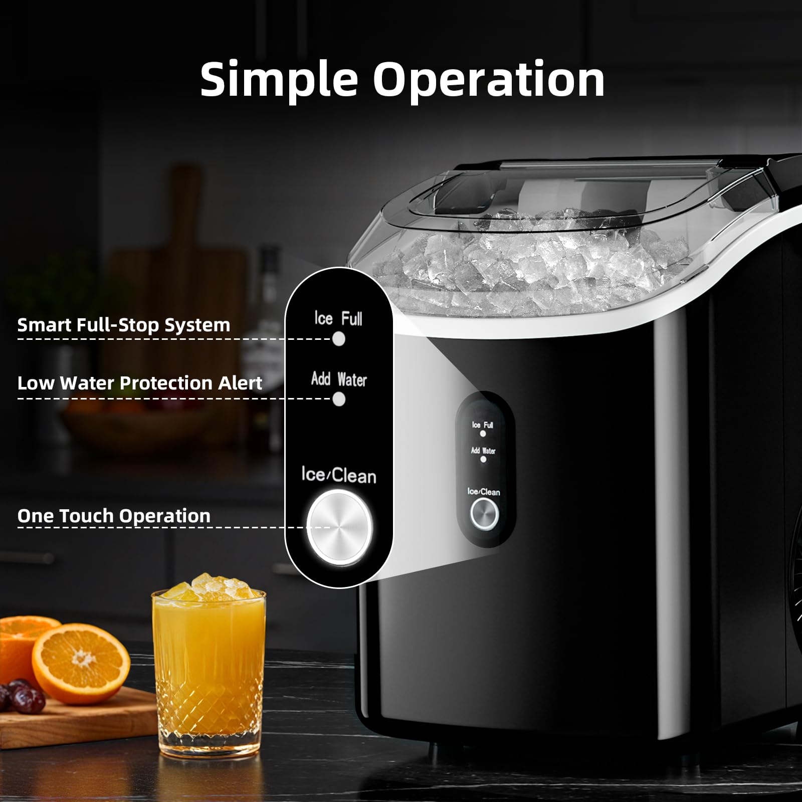 Nugget Countertop Ice Maker With Soft Chewable Pellet Ice, Automatic 34lbs/24h,Pebble Portable Ice Machine With Ice Scoop, Self-Cleaning, One-Click Operation, For Kitchen,Office, Bar(Highlight Black) on Fridge.com - View 5