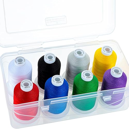 Miniatura 29 de New brothread - 18 opciones - Hilo multiusos de algodón 100% mercerizado 50S/3 600M cada carrete para acolchado, serger, coser y bordar - 8 x blanco