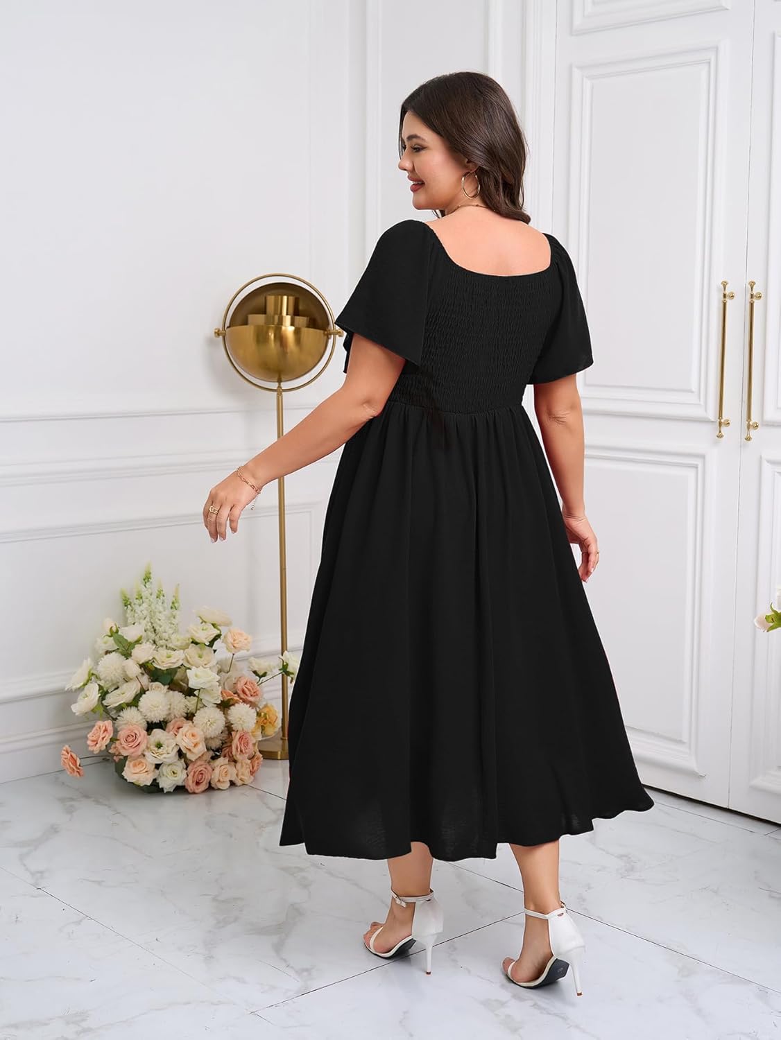 SCOMCHIC Women's Plus Size Maxi Dress Summer Short Sleeve Sweetheart Neckline A Line Wedding Guest Cocktail Dresses - Image 7