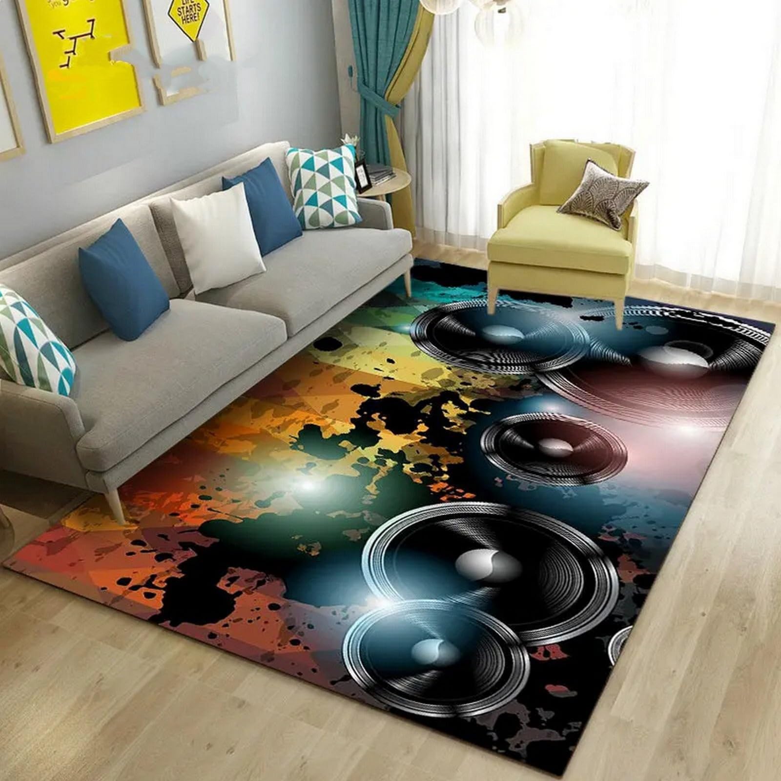 Stampa 3D Del Tappeto Della Camera Da Letto Disco In Vinile Retrò Di Musica Classica 120 X 160 Cm / 47,24 X 62,99 Pollici - Moquette Antiscivolo Per Porte Interne - Morbido Al Tatto - Fibra D -8O0I0Z6