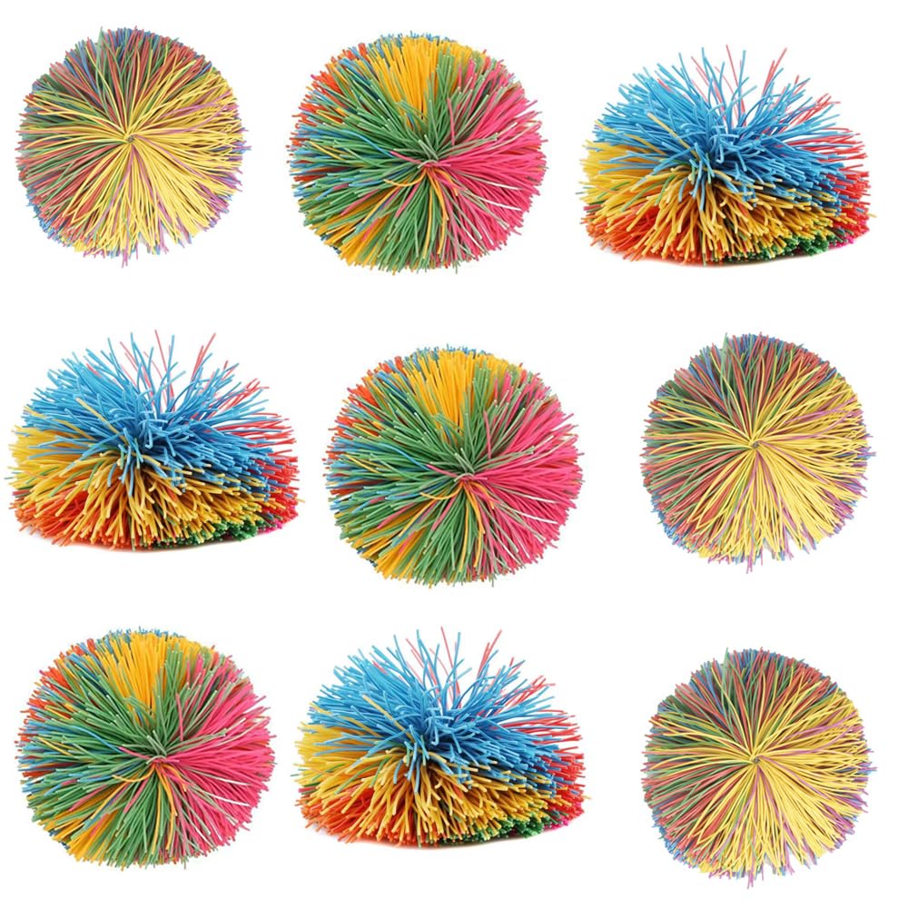 16 PCS Sensory Fidget Stringy Balls, Multicolor Soft Rubber Bouncy Stress Balls, Pull Stretch Elastic Ball Toy Rainbow Fidget Party Favors