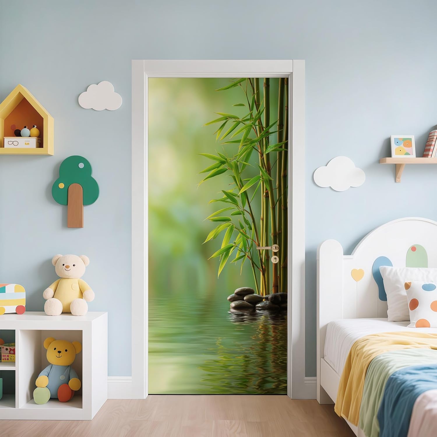 Zen 3D Door Stickers Murals Bamboo Forest Door Sticker Peel and Stick Massage Stones Spa Wallpaper Self-Adhesive Removable Murals for Bedroom Living Room Decor 36"x80"