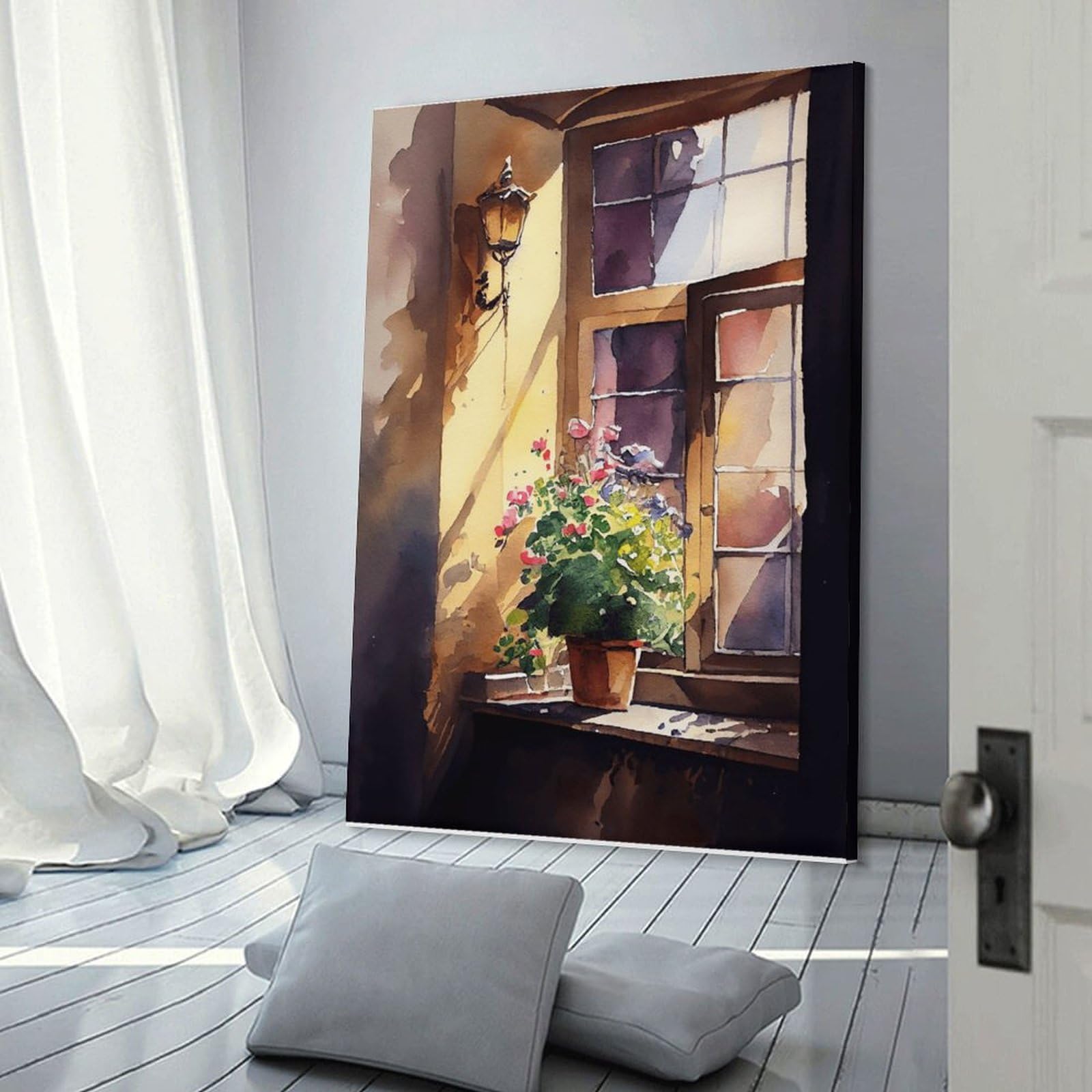 Junmoney Frame-Style-20 Decorative Wall Artwork Watercolor Painting Of Flowers, 16X24inch(40X60cm), For New Homes, Bedrooms Or Workspaces, Canvas Artwork With Gifting Potential