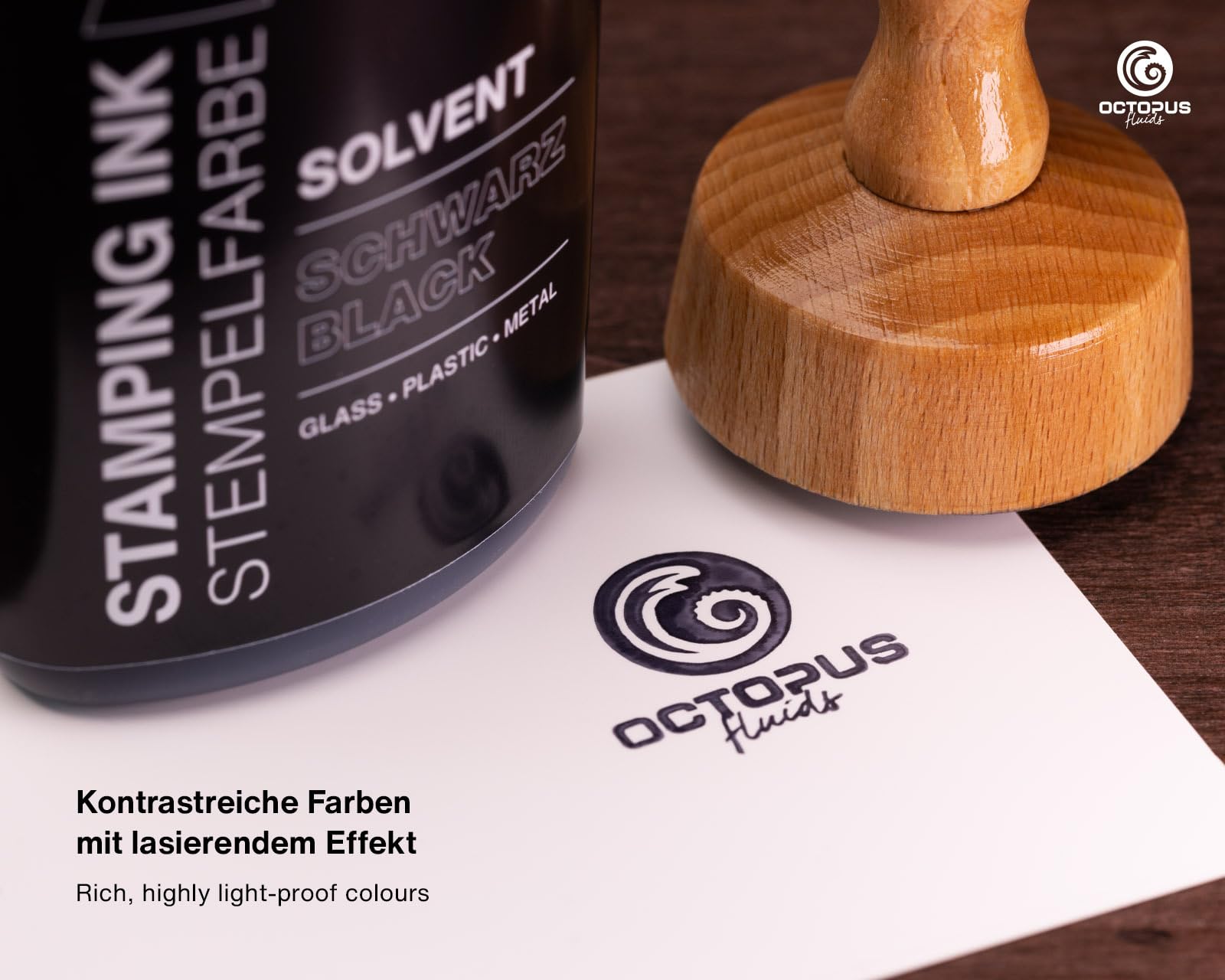 Octopus tinta para sellos al disolvente de 1000 ml, negra, con base de disolvente para superficies no absorbentes y no porosas, translúcida