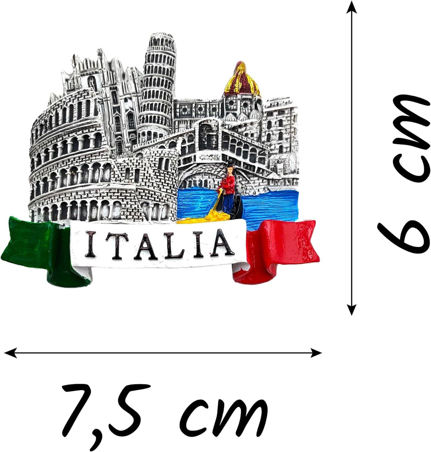 3D Decorative Refrigerator Magnets Italian Cities Rome Florence Milan Venice Pisa Souvenir Artistic Souvenir in Vintage Tricolour Resin Gift Idea Magnetic Whiteboard Home Kitchen Office