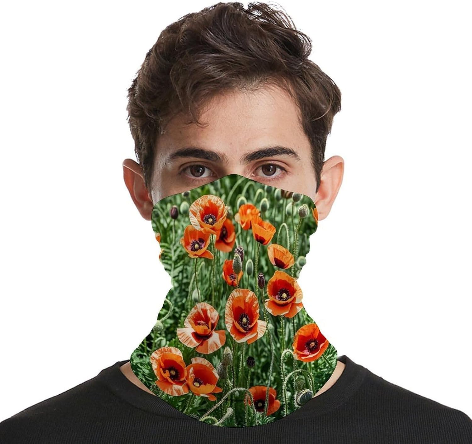 Red Poppy Flowers Leaves Neck Gaiter Face Cover Scarf Multipurpose Sunscreen Breathable Bandana Head Scarfs Soft Sun & Wind-proof Face Mask Gator Scarf for Adult Outdoor