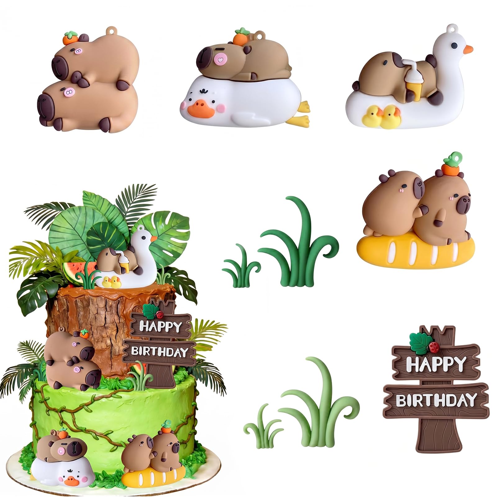 9Pcs Capybara Cake Topper, Cute Capybara Cake Decorations, Forest-Themed Capybara Birthday Decorations, Capybara Cake Toppers for Birthday Parties and Showers Party Favors