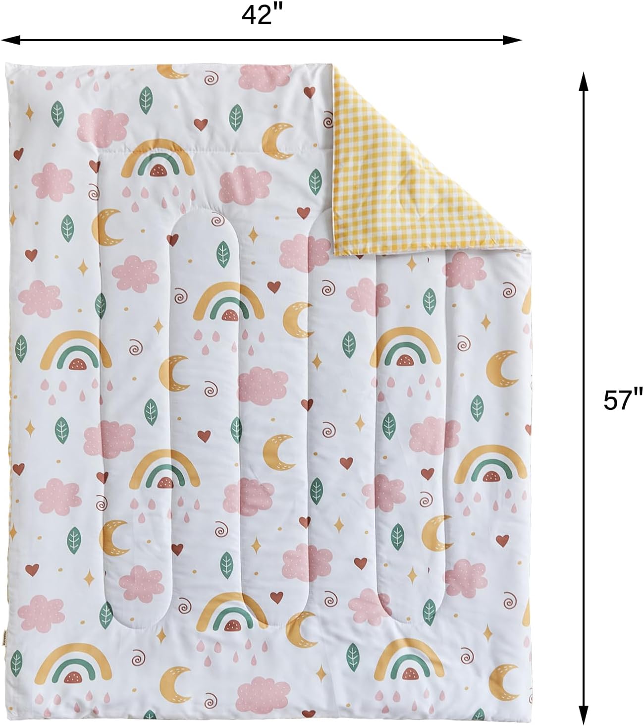 Joyreap 4 Piece Toddler Bedding Set for Girls- Pink n Yellow Clouds Moon Rainbow Lovely Design, Microfiber Toddler Bedding Comforter Set for All Seasons - Image 5