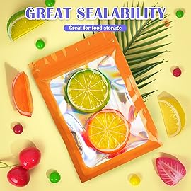 JETMORE 300 Pcs Mylar Bags, Smell Proof Bags Foil Pouch, Holographic Resealable Bags for Small Business, Candy Sample Jewelry Bag Sealable Packaging for Party Favor Food Storage (5.5x7.9in-Orange)