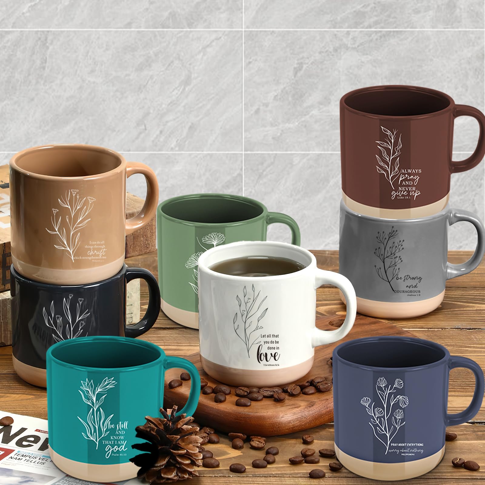 Confezione da 8 tazze cristiane da donna, 380 ml, con versi biblici, tazza da caffè religiosa in ceramica, tazza cristiana, tazza religiosa, regalo per insegnanti, dipendenti, amici