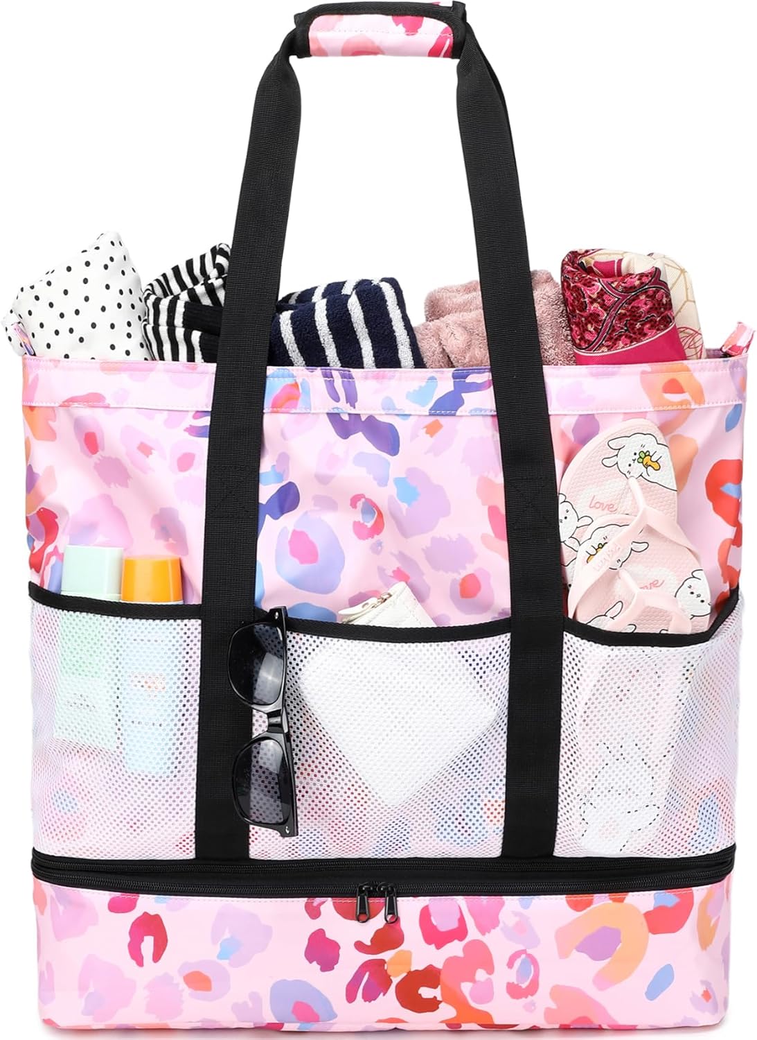 JIANYA Beach Bag Women Waterproof Sandproof Beach Tote Bags with Cooler Top Zipper Large Totes for Pool Travel Daily