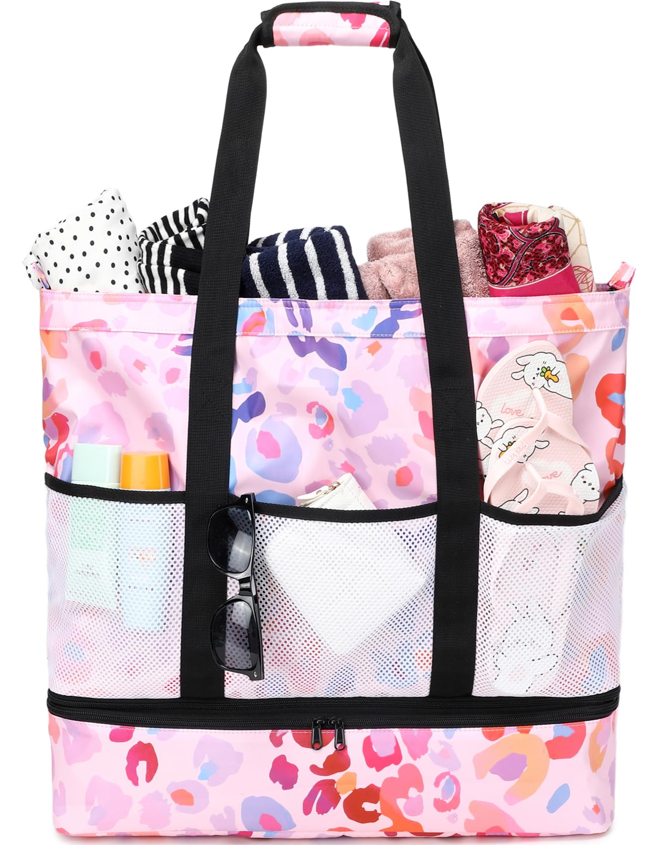 JIANYA Beach Bag Women Waterproof Sandproof Beach Tote Bags with Cooler Top Zipper Large Totes for Pool Travel Daily