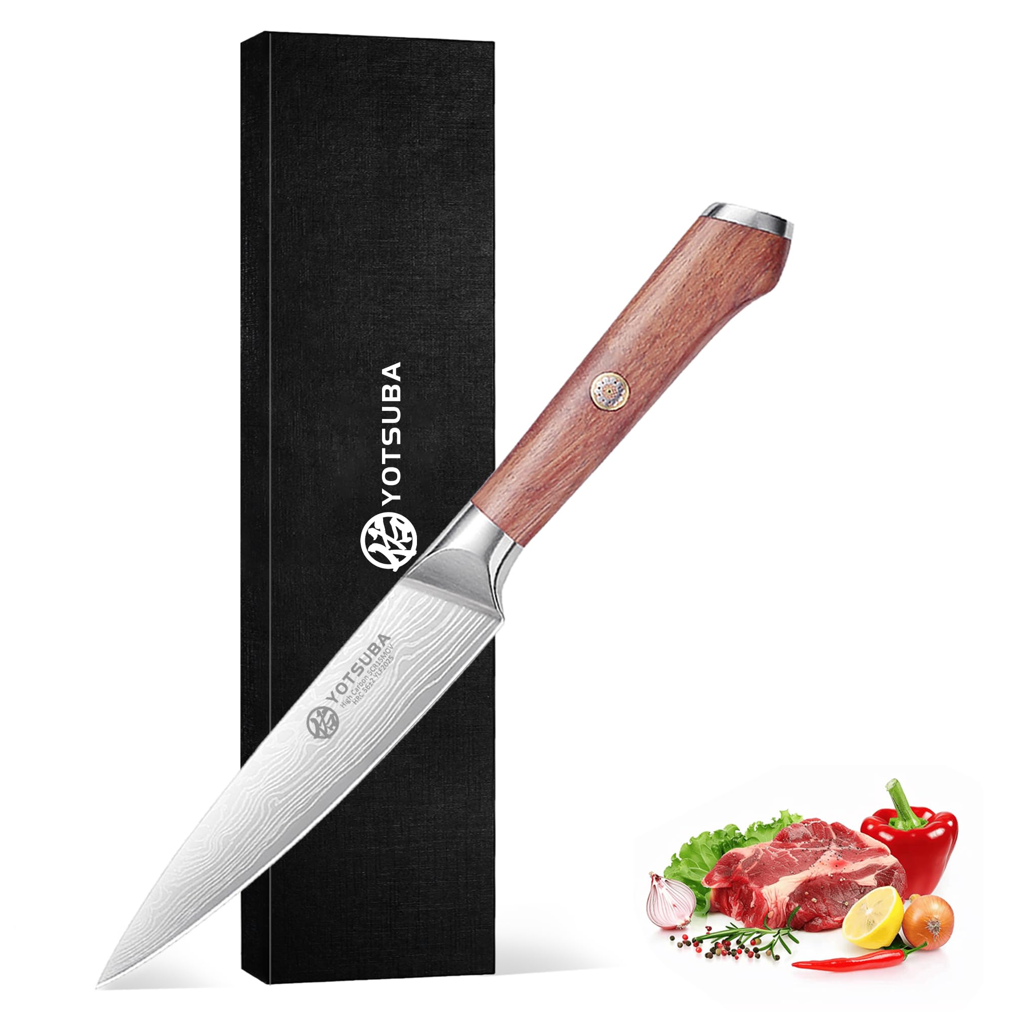 YOTSUBA Cuchillo de Cocina de 12.7 cm, Pequeño Cuchillo de Chef Para Picar, Rebanar, Pelar y Rebanar Frutas y Verduras, Acero Alemán de Alto Carbono, Cuchillo de Mesa Afilado