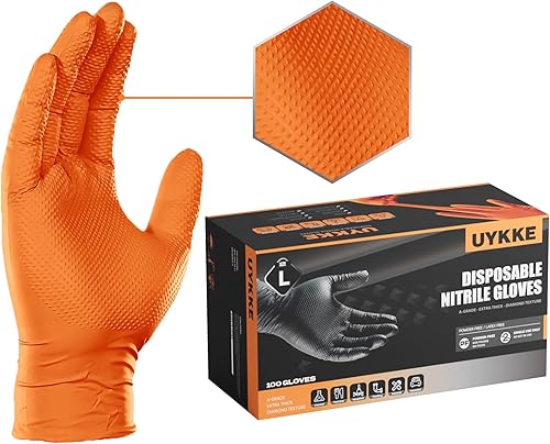 Miniatura 7 de UYKKE Guantes de nitrilo de 10 mil gruesos, guantes desechables industriales con textura de diamante, guantes mecánicos resistentes, sin látex
