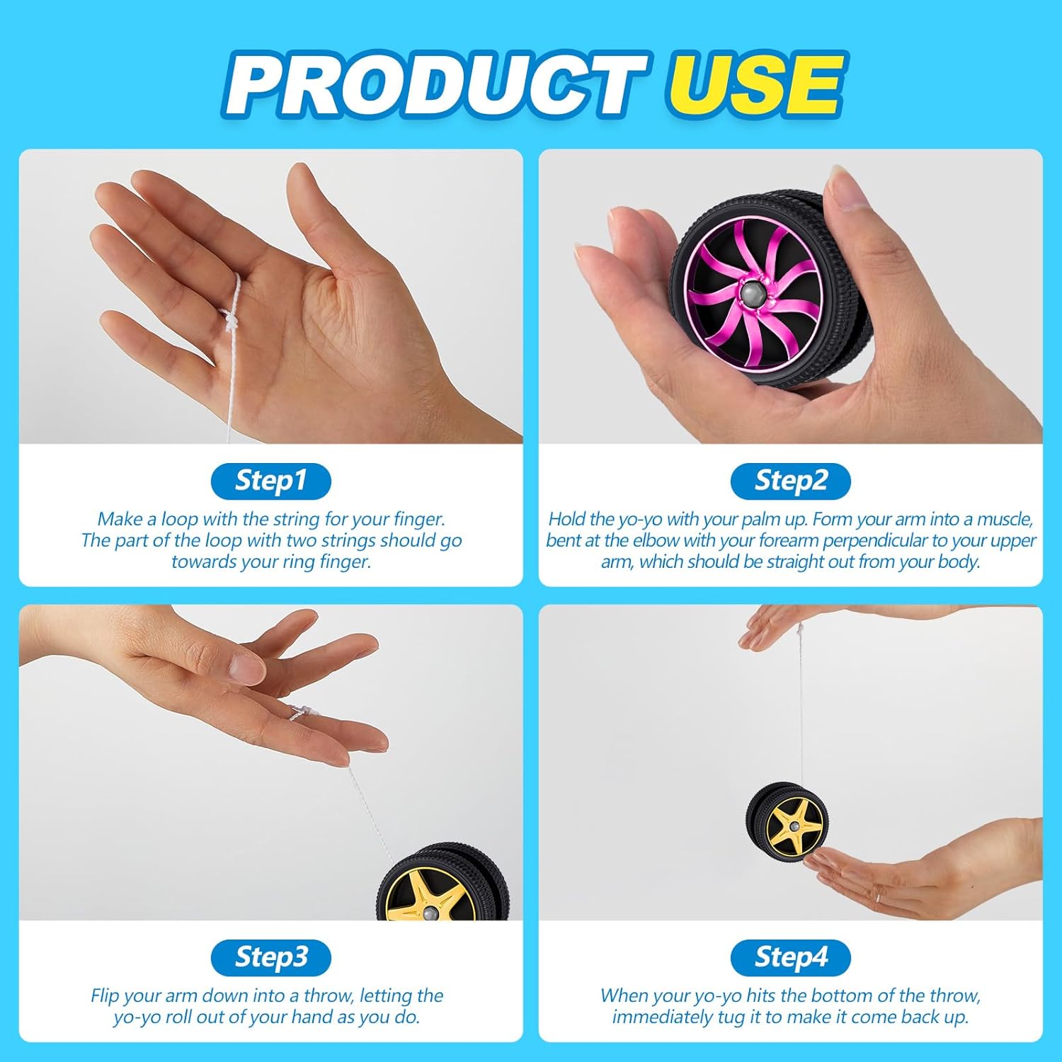 Silipull 24 Pcs Wheel Yoyos for Kids, Plastic Mini Yo-Yo Toys Racing Party Favors for Beginners Adults Teens Birthday Party Favors, Holiday Stocking Fillers, Classroom Prizes, 4 Colors
