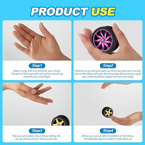 Vista 3 de 24 piezas de yoyos de rueda para niños, mini yoyos de plástico, regalos de fiesta de carreras para principiantes, adultos, adolescentes, recuerdos