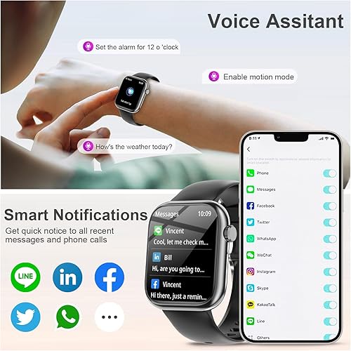 Miniatura 4 de GADIXY Relojes inteligentes para hombres y mujeres con llamadas Bluetooth, 1.83 pulgadas HD, 7 días + batería rastreador de fitness con monitor