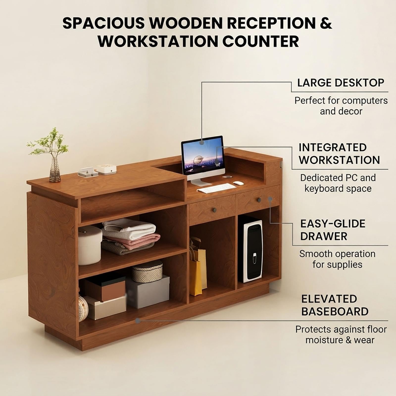 Amazon | 木製レジカウンター 収納付き 受付カウンター | 鍵付き