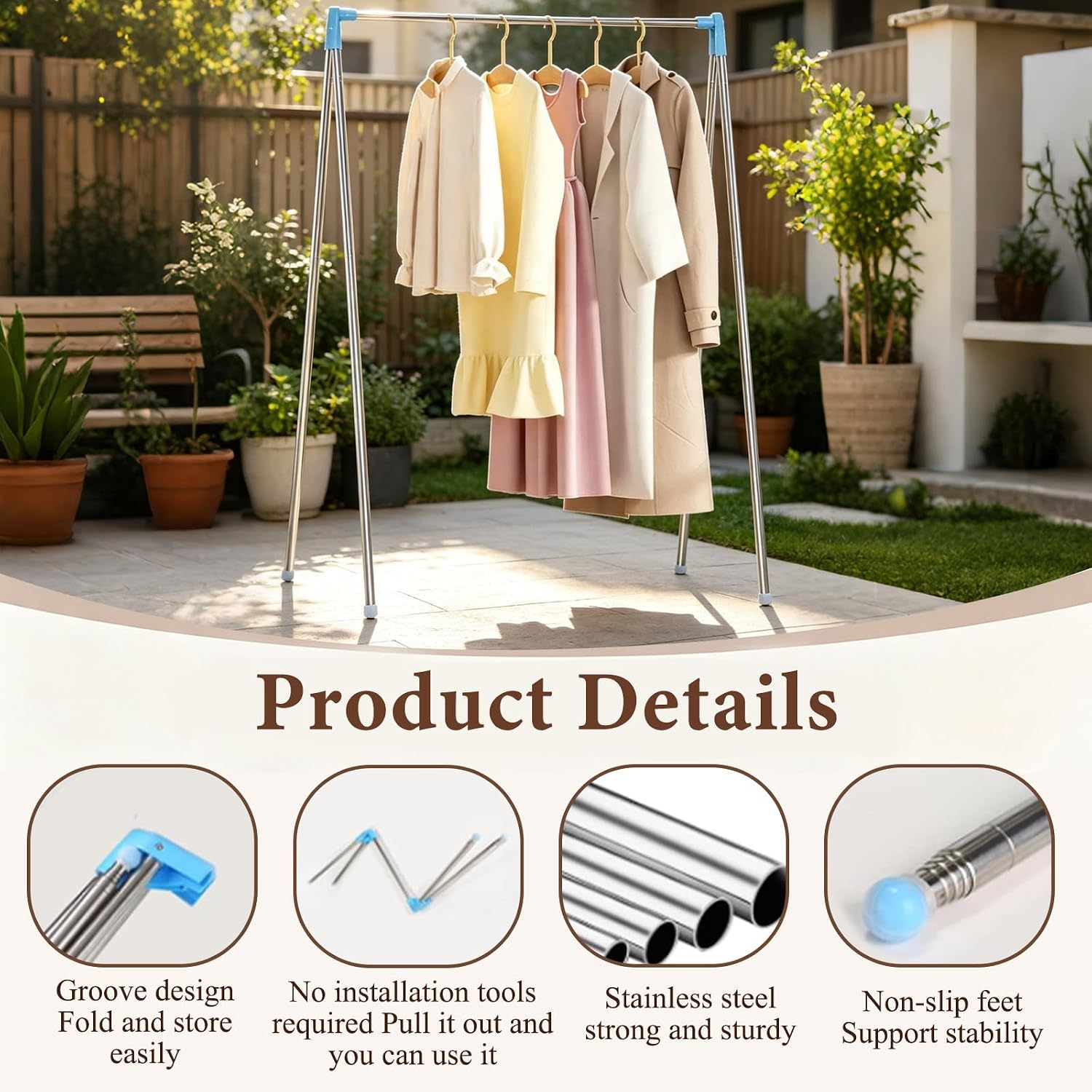 Portable Travel Garment Rack, Camping, Compact Stainless Steel Foldable Mini Drying Rack for Hotel Room, Laundry, Dance Costumes, Indoor & Outdoor (Regular Size) image 3