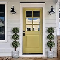 Vista 4 de momoplant Árbol de boj artificial Topiario de triple bola, paquete de dos árboles topiarios falsos de 46.5 pulgadas, arbustos sintéticos, plantas