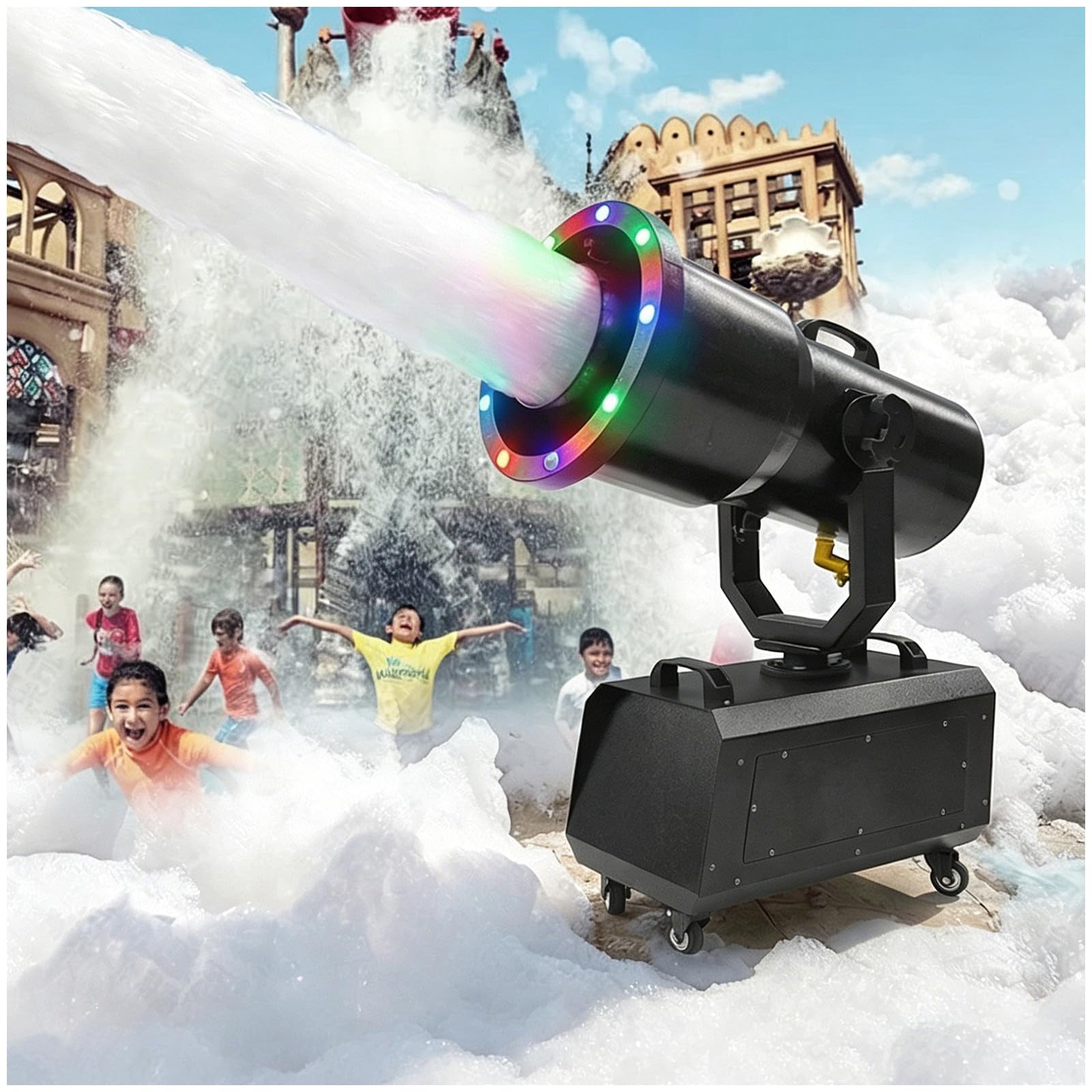Eastnmythet Foam Machine for Families and Party - Auto Rotating Foam Maker Cannon for Stage Pool Celebrations Backyard, 6-9m Distance With LED