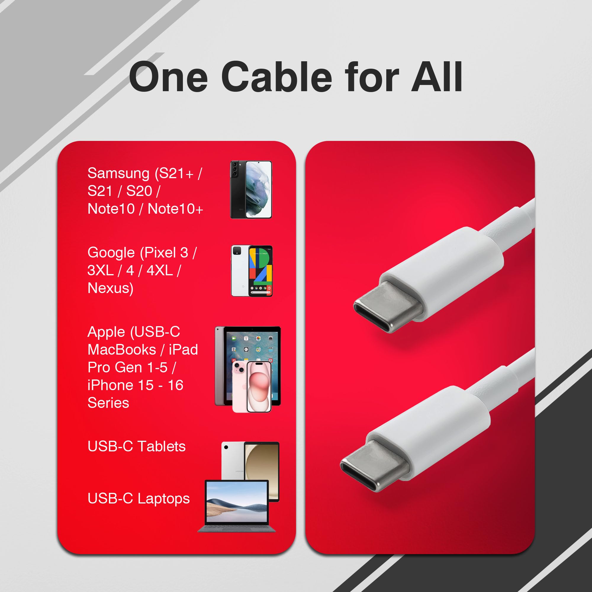 USB-C-auf-USB-C-Kabel-Ladekabel, 91 cm, 100 W, Schnellladekabel, 480 Mbps Datenübertragung, C-Ladekabel, kompatibel mit iPhone 15 und 16 Serie, MacBooks, Laptops und Android-Geräten